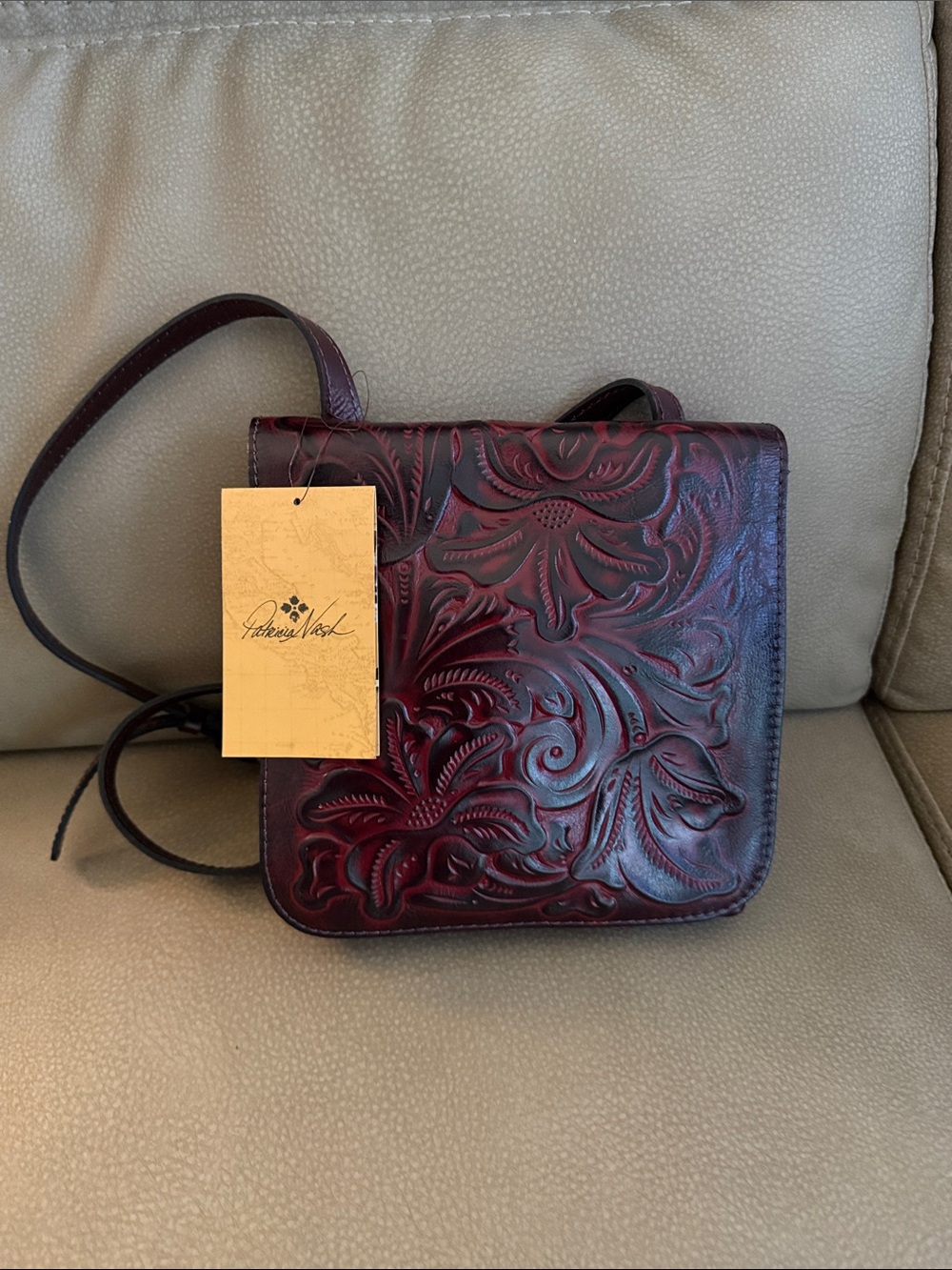 Patricia Nash Floral Tooled Leather Crossbody - Deep Wine